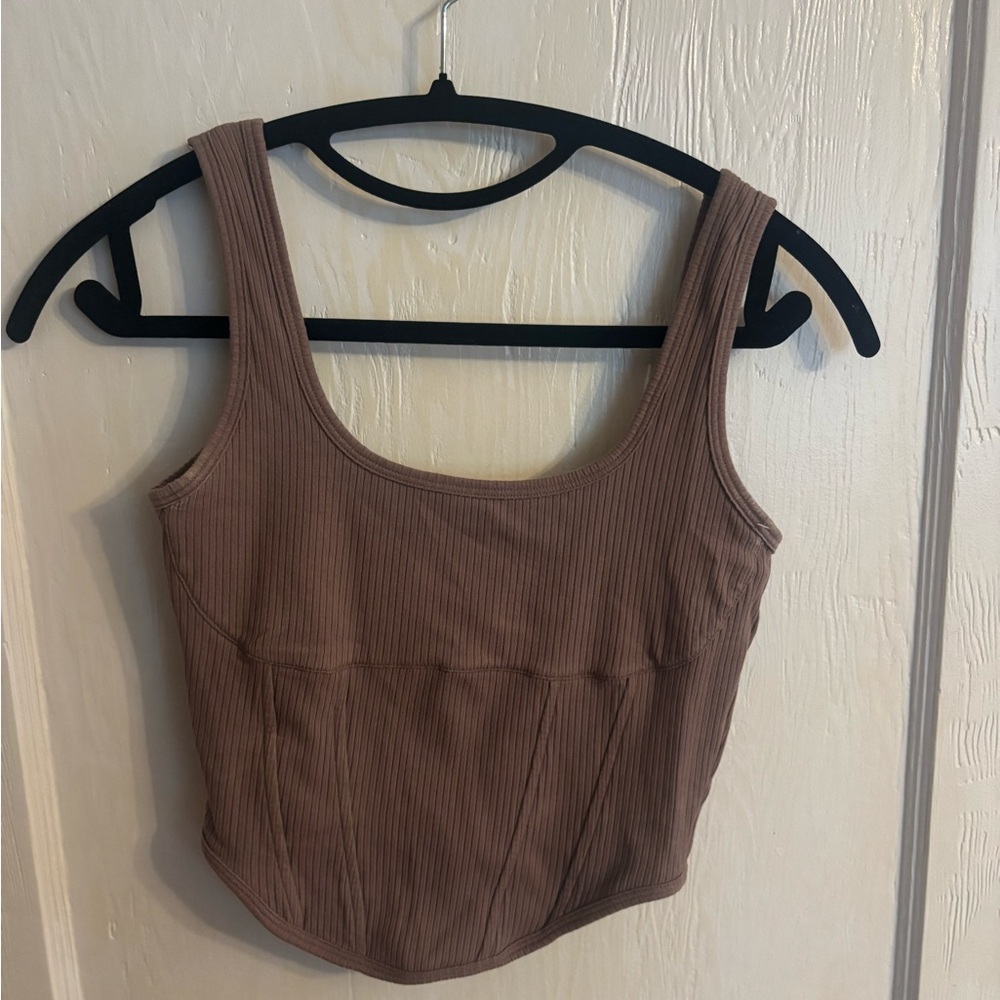 PINK Victoria's Secret Ribbed Crop Tank in Taupe Brown